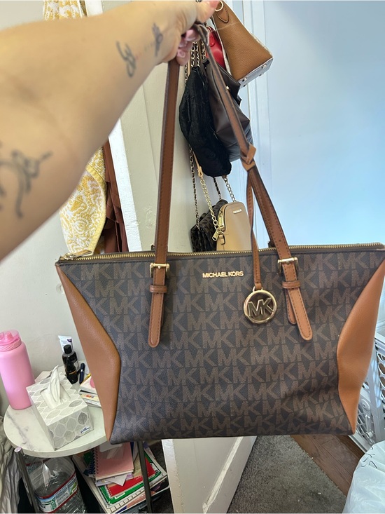 Michael Kors Handbags - Michael Kors Brown MK Signature Tote with Tan Trim